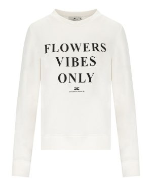 ELISABETTA FRANCHI IVORY SWEATSHIRT WITH LOGO LETTERING