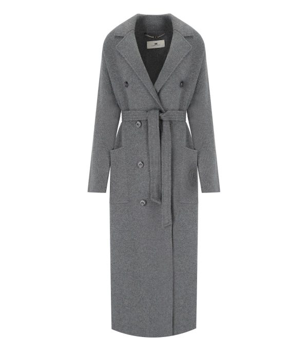 ELISABETTA FRANCHI STEEL MELANGE BELTED COAT
