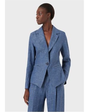 EMPORIO ARMANI Linen Blazer Womens - Blue