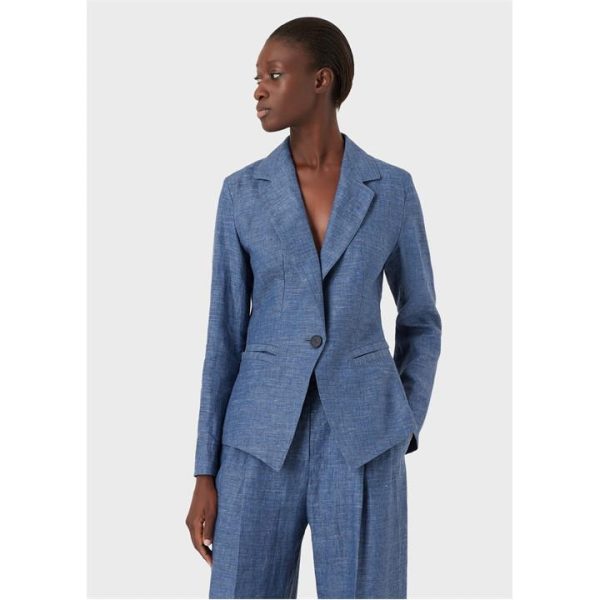 EMPORIO ARMANI Linen Blazer Womens - Blue