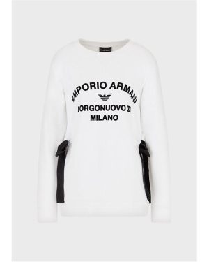 EMPORIO ARMANI Ribbon Velvet Logo Sweatshirt - White