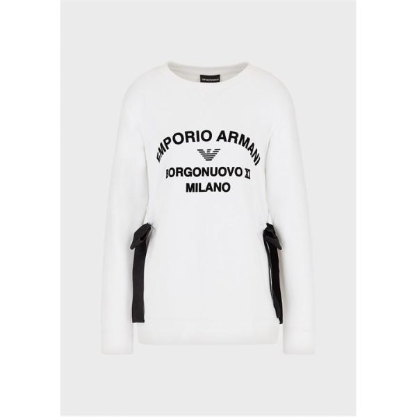 EMPORIO ARMANI Ribbon Velvet Logo Sweatshirt - White