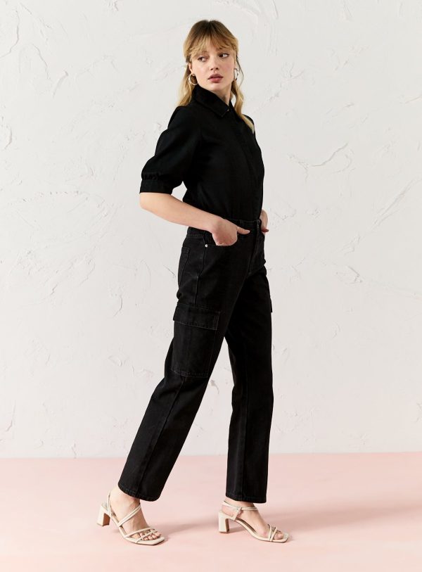 EVERBELLE Black Denim Cargo Trousers