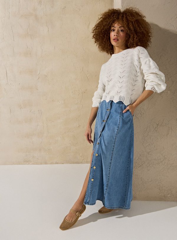 EVERBELLE Denim Button Through Maxi Skirt