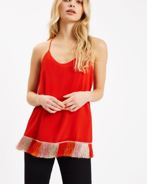 Edge of Reason Fringed Red Camisole