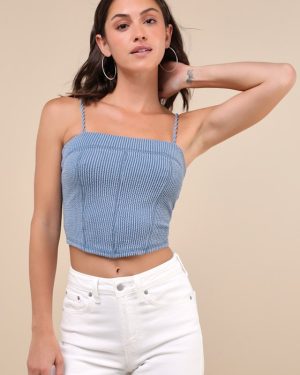 Effortless Possibilities Slate Blue Ribbed Crop Tank Top