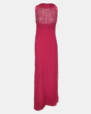 Elie Saab Pink Crepe Pleated Halter Neck Maxi Dress S