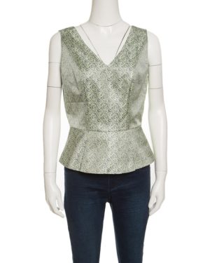 Elie Tahari Multicolor Mini Checkered Sleeveless Peplum Top S