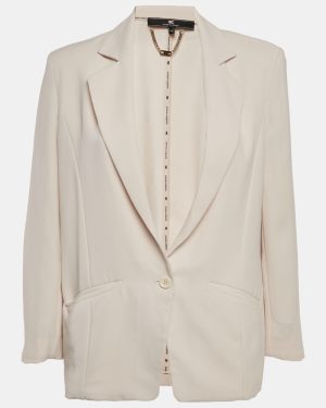 Elisabetta Franchi Beige Crepe Single Breasted Blazer M