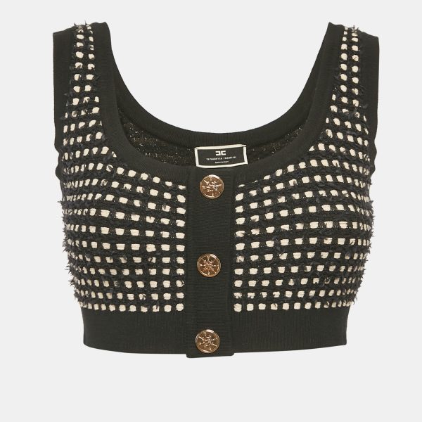 Elisabetta Franchi Black Stretch Tweed Crop Top S