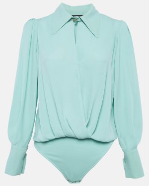 Elisabetta Franchi Green Crepe Bodysuit Top M