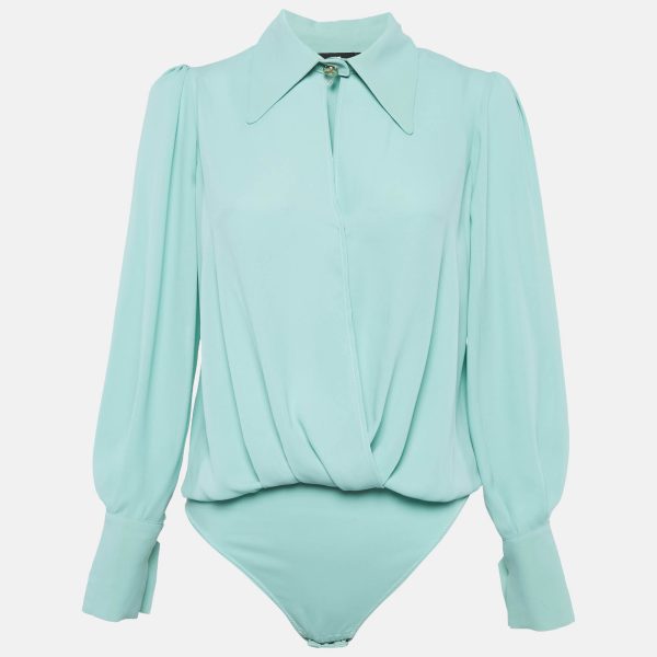 Elisabetta Franchi Green Crepe Bodysuit Top M