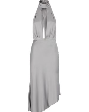 Elisabetta Franchi Satin Midi Dress With Asymmetric Skirt