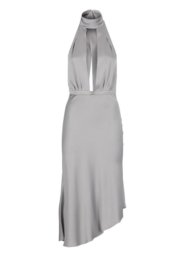 Elisabetta Franchi Satin Midi Dress With Asymmetric Skirt