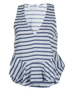 Elizabeth and James White and Blue Striped Peplum Top S