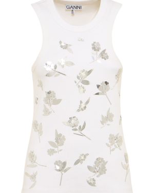 Embellished Rib Jersey Tank Top
