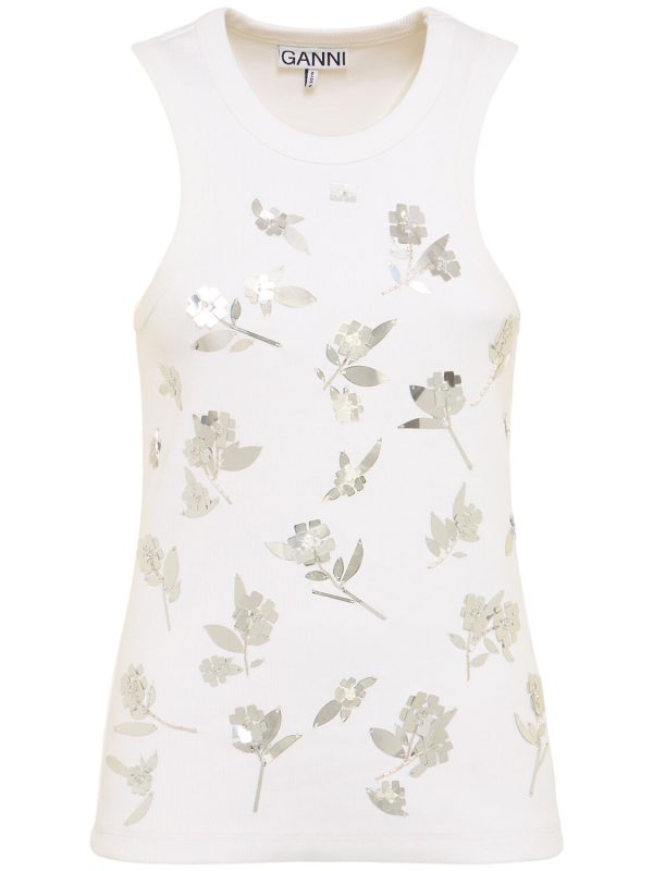 Embellished Rib Jersey Tank Top