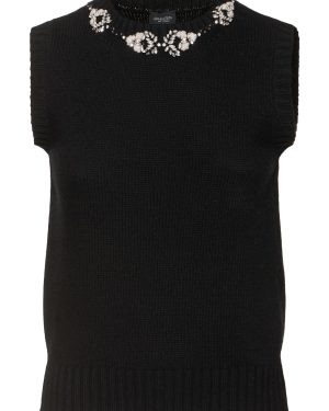 Embellished Sleeveless Wool Knit Top
