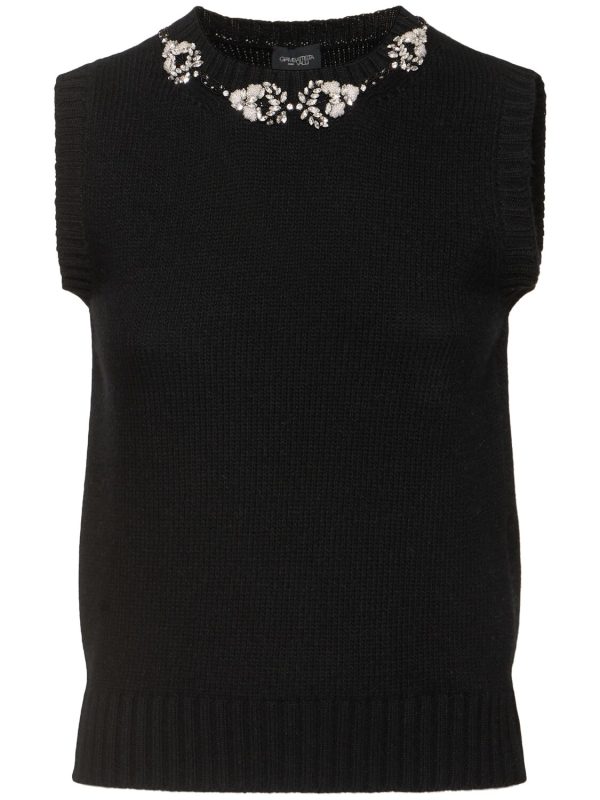 Embellished Sleeveless Wool Knit Top
