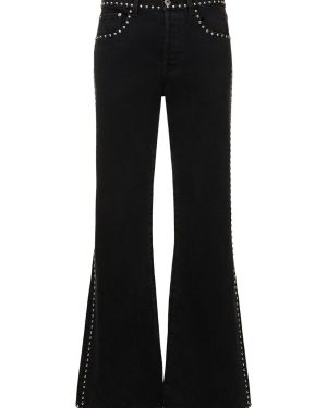 Embroidered Studs Flared Denim Pants