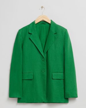 Emerald Straight Linen Blazer