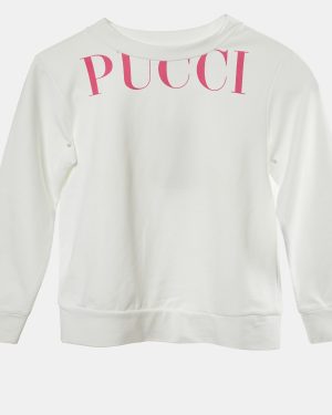 Emilio Pucci White Logo Printed Cotton Knit Sweatshirt 4 yrs
