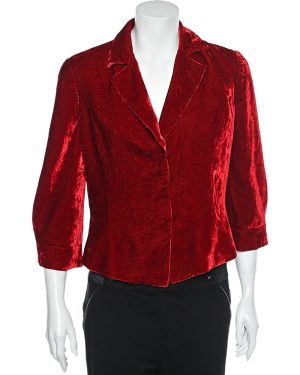 Emporio Armani Red Velvet Button Front Blazer L