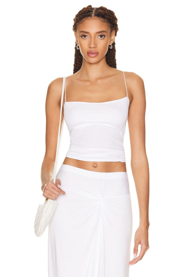 Enza Costa Supima Cotton Essential Strappy Tank Top in White - White. Size L (also in M, S, XL, XS).