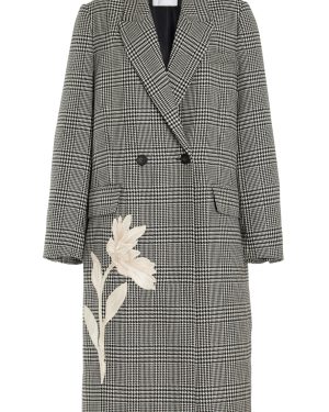 Erdem - Embroidered Checked Wool Coat - Black/white - UK 14 - Moda Operandi