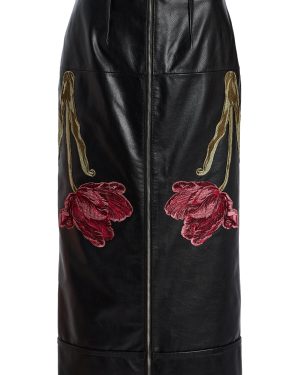 Erdem - Embroidered Leather Pencil Midi Skirt - Black - UK 4 - Only At Moda Operandi