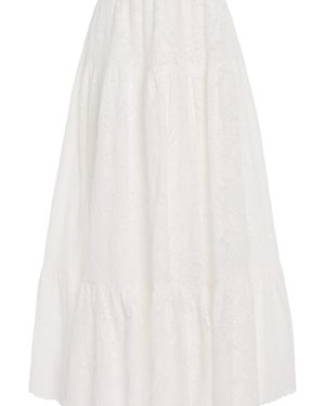 Erdem - Tiered Cotton Lace Full Maxi Skirt - Ivory - UK 6 - Moda Operandi