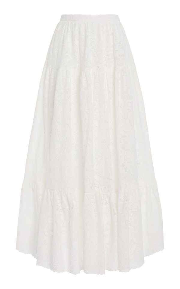 Erdem - Tiered Cotton Lace Full Maxi Skirt - Ivory - UK 6 - Moda Operandi