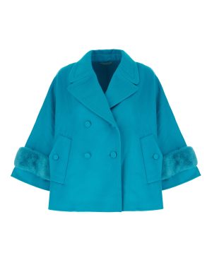Ermanno Scervino Turquoise Wool Blend Coat