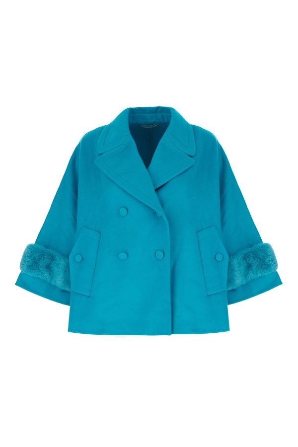 Ermanno Scervino Turquoise Wool Blend Coat