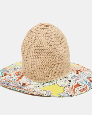 Etro Beige/Purple Printed Cotton and Raffia Hat