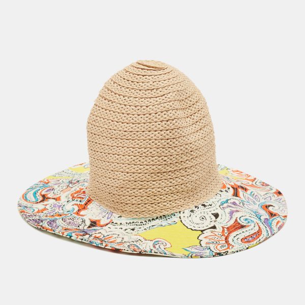 Etro Beige/Purple Printed Cotton and Raffia Hat