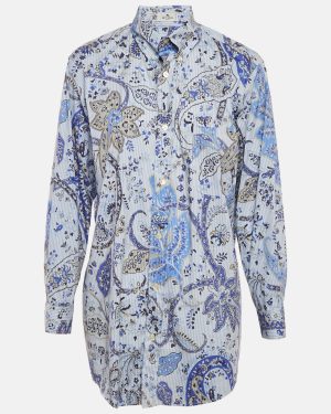 Etro Blue Printed Cotton Blend Button Front Shirt XS