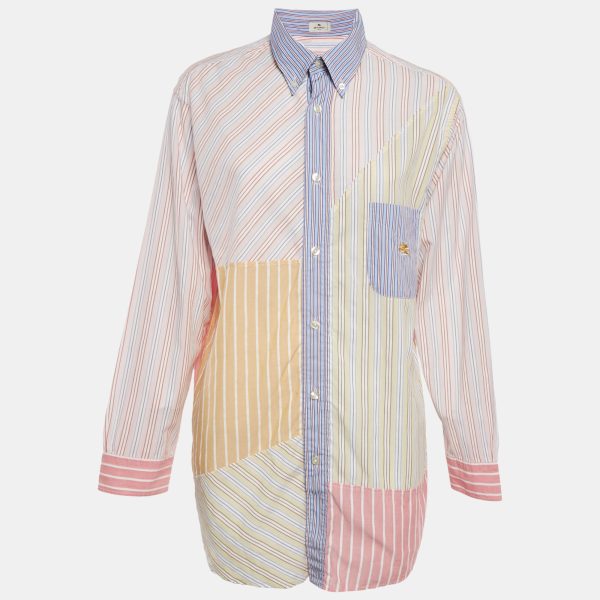 Etro Multicolor Striped Cotton Paneled Oversized Shirt M