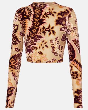 Etro Paisley tulle and velvet jacquard crop top