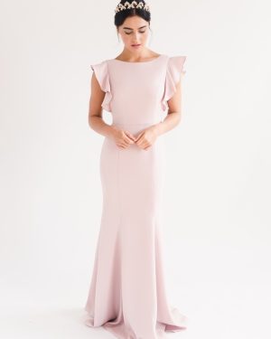 Evening Dress Mermaid Jewel Neck With Train Short Sleeves Backless Ruffles Satin Fabric Formal Dinner Dresses