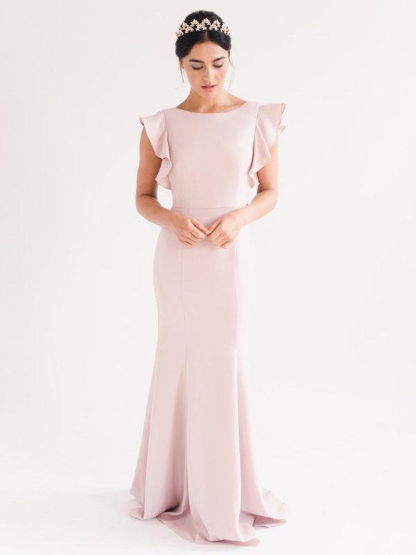 Evening Dress Mermaid Jewel Neck With Train Short Sleeves Backless Ruffles Satin Fabric Formal Dinner Dresses