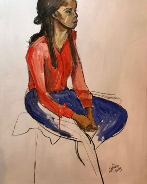 Expressive Portrait Acrylic Painting By Christine Callum Mcinally, 50 X 70Cm, Red Shirt, Original Artwork For Sale On Artfinder