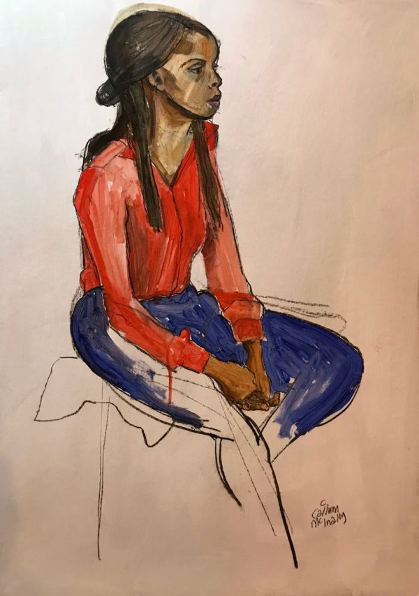 Expressive Portrait Acrylic Painting By Christine Callum Mcinally, 50 X 70Cm, Red Shirt, Original Artwork For Sale On Artfinder
