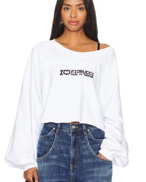 FIORUCCI I Love Fiorucci Print Cropped Sweatshirt in White. Size XS.