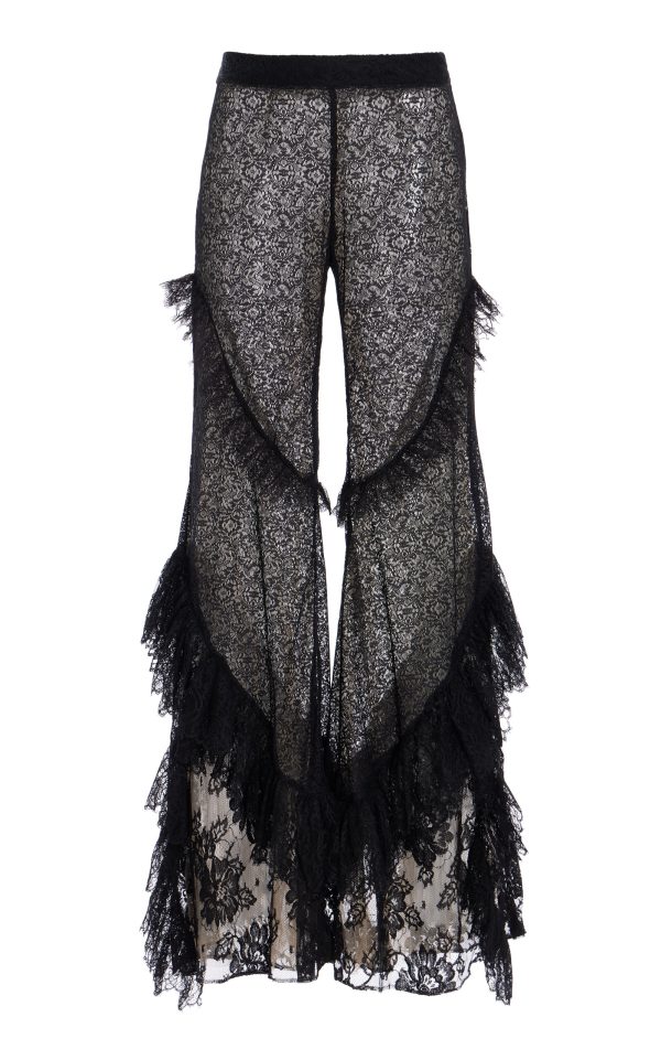 FRANOISE - Exclusive Carine Ruffled Lace Flared Pants - Black - FR 38 - Moda Operandi