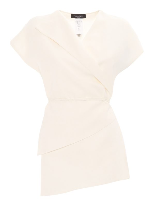 Fabiana Filippi Viscose Linen Wrap Top With Filo Diamante