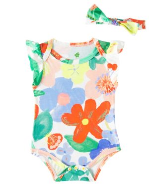 Fabula Baby floral cotton bodysuit and headband set