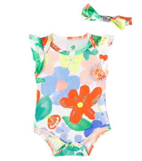 Fabula Baby floral cotton bodysuit and headband set