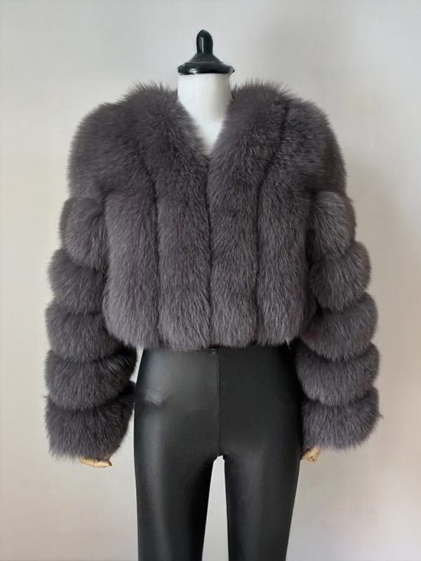 Faux Fur Coat V-Neck Long Sleeves Winter Eco-friendly Fur Crop Jacket For Women 2025