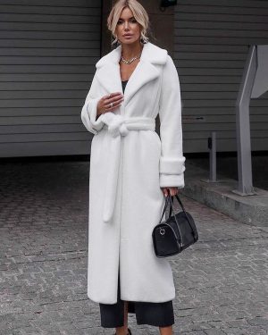 Faux Fur Coats Notched Lapel Oversized Winter Long Coat For Women 2025
